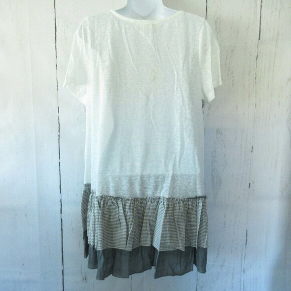 Easel Tunic Top Slub Tiered Ruffle Stripe T Shirt Short Sleeve - Picture 5 of 7
